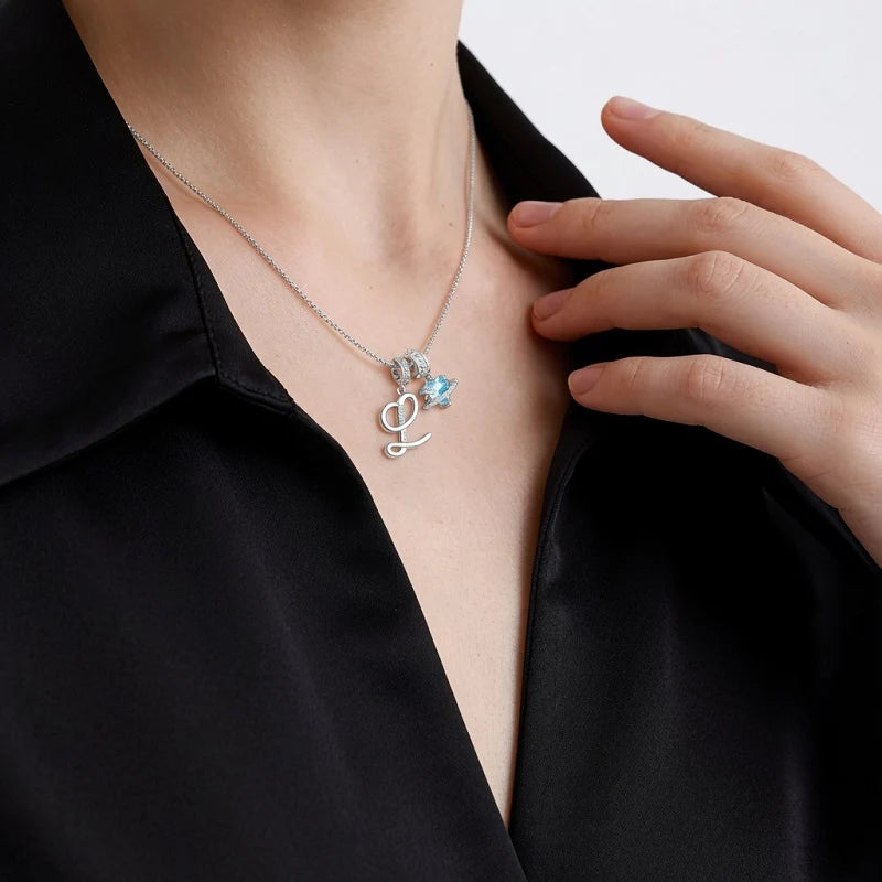 Collana Cuore con Pietra Portafortuna e Iniziale
