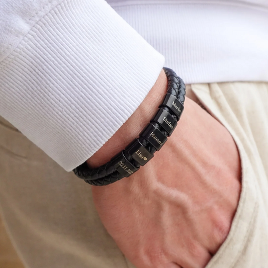 Bracciale in Pelle con Perle Incise
