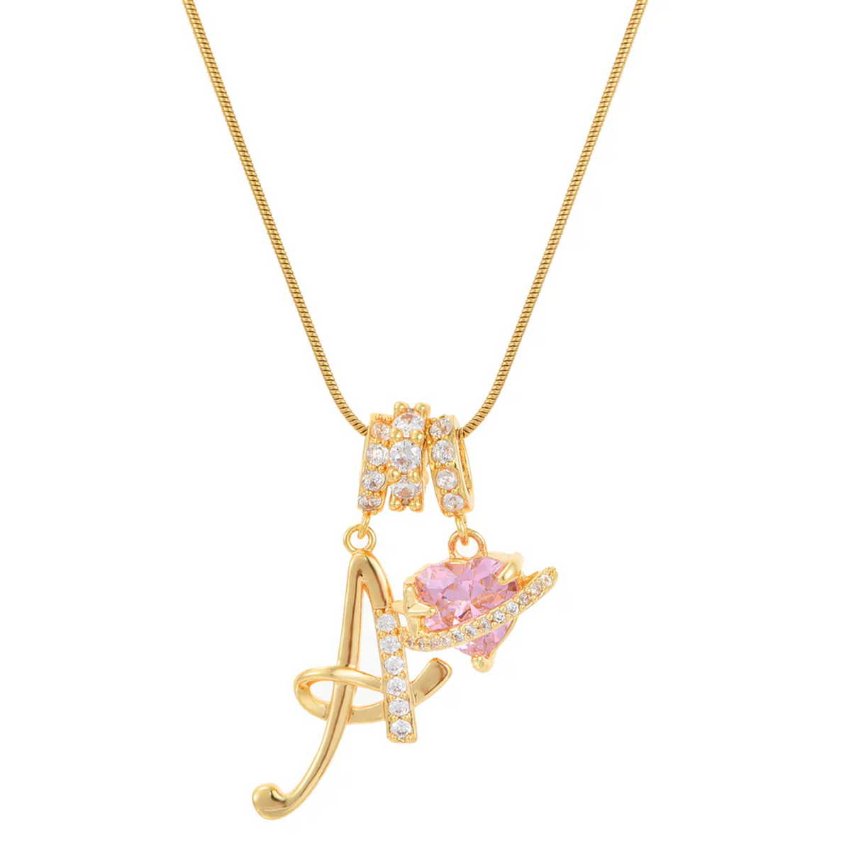 Collana Cuore con Pietra Portafortuna e Iniziale
