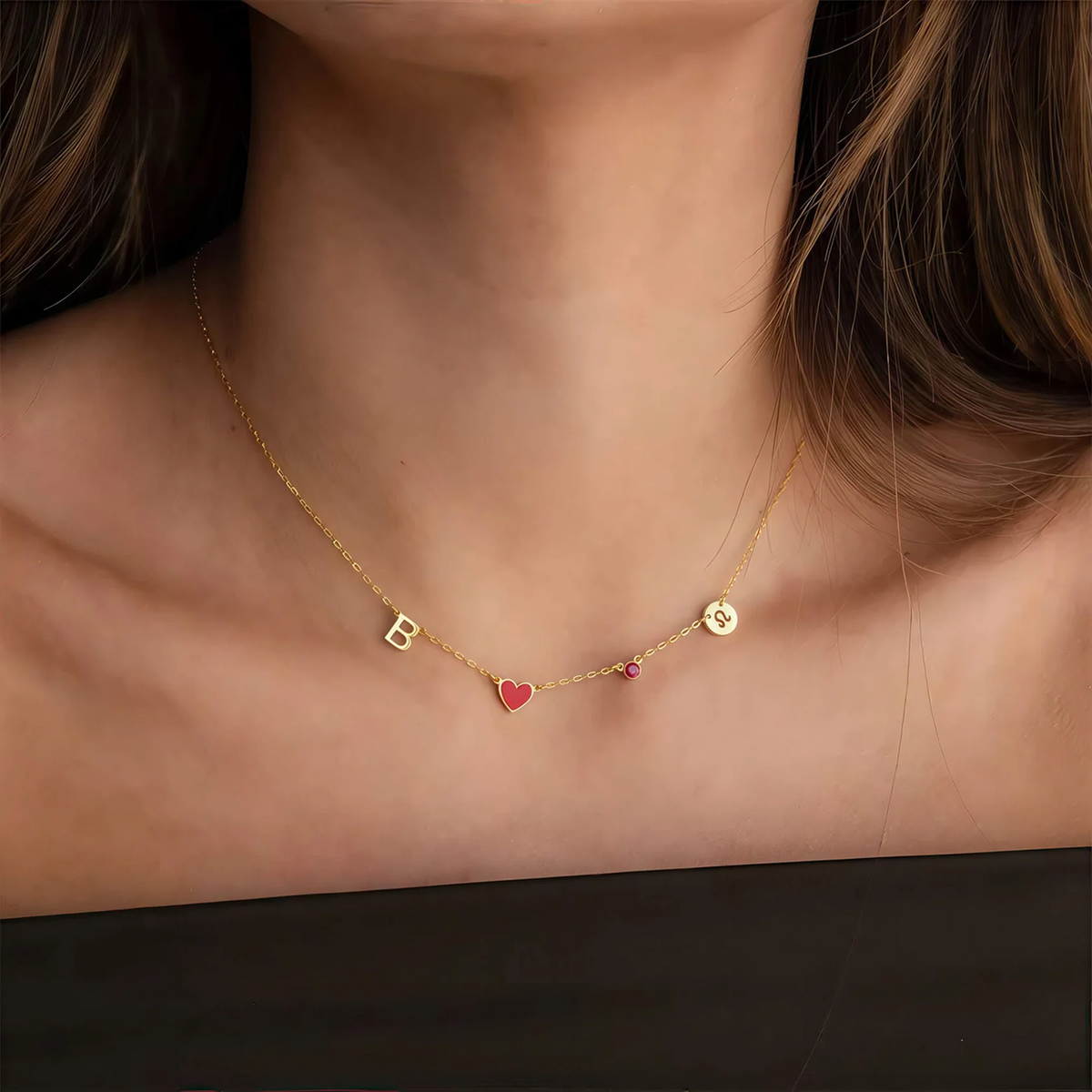 Collana cuore con iniziale, pietra e zodiaco