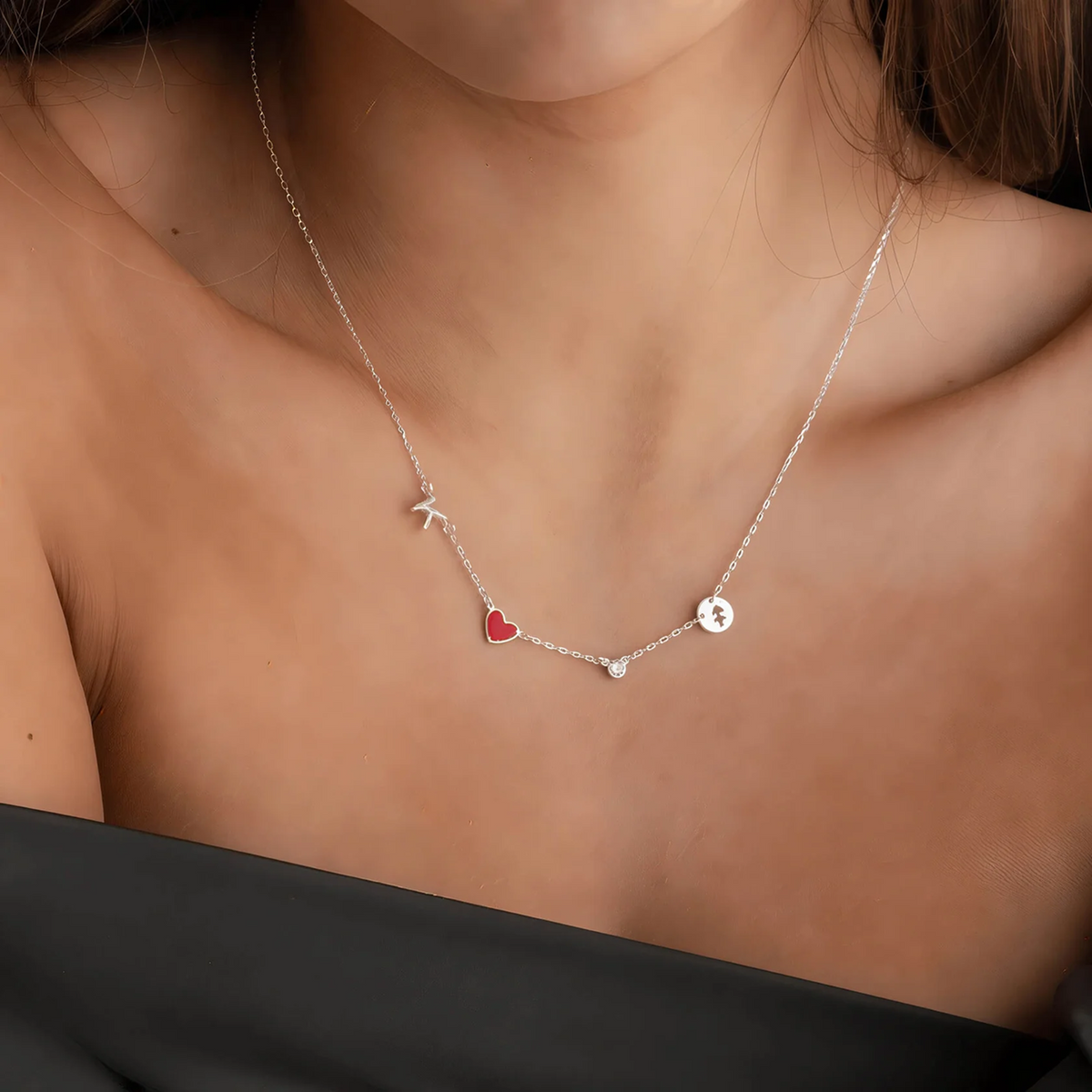Collana cuore con iniziale, pietra e zodiaco