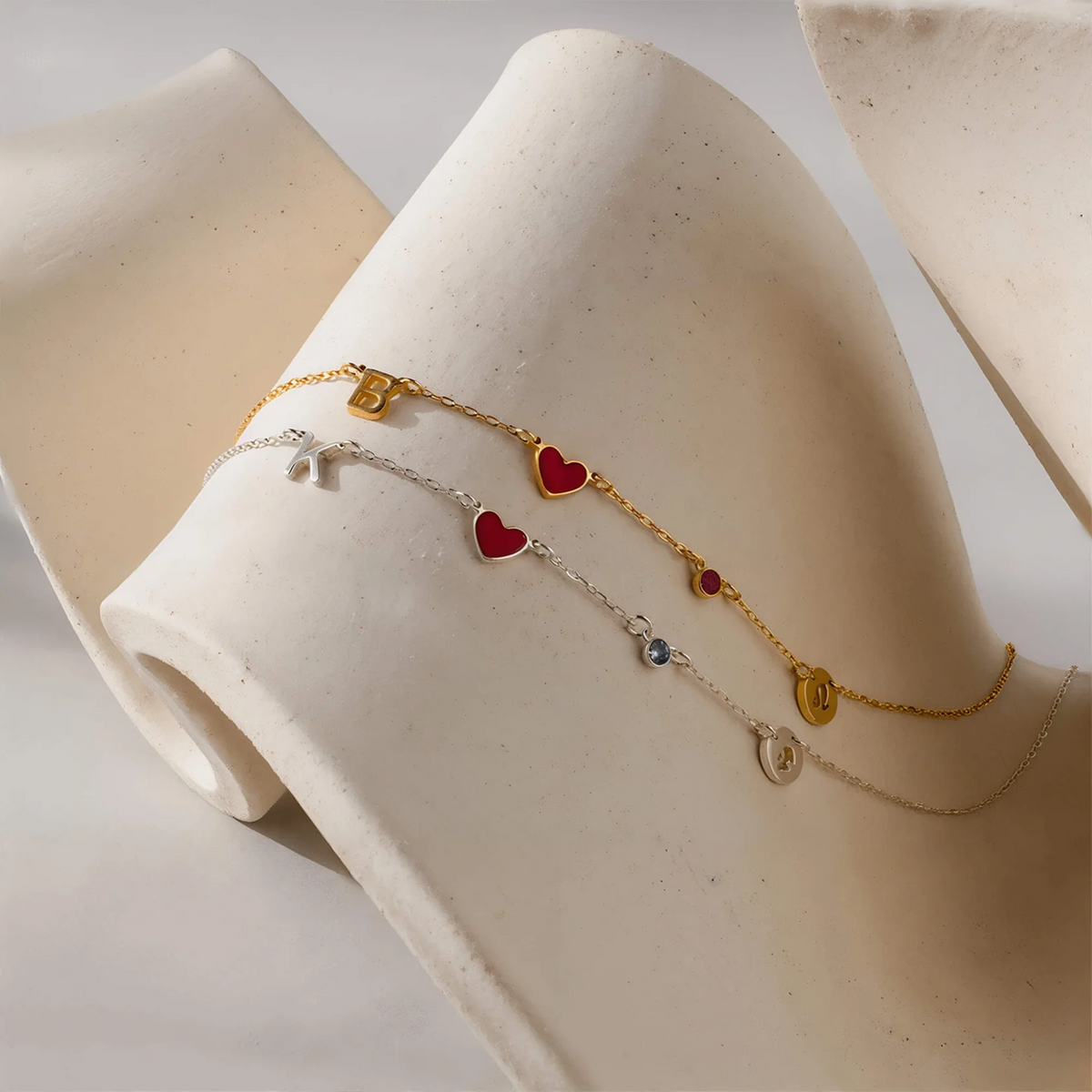 Collana cuore con iniziale, pietra e zodiaco